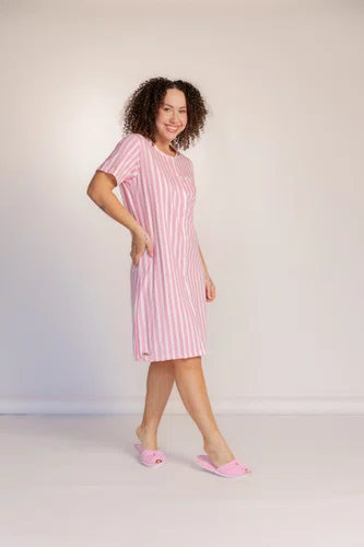 Camisola Aberta Manga Curta Estampada  Algodão