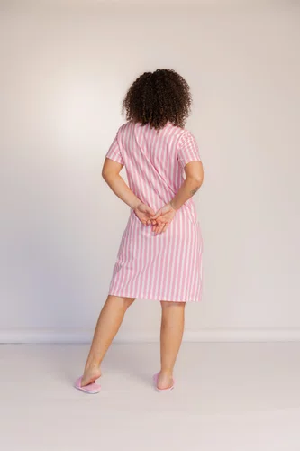 Camisola Aberta Manga Curta Estampada  Algodão