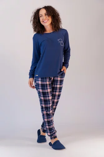 Pijama Feminino Suede Calça Xadrez G1 ao G3