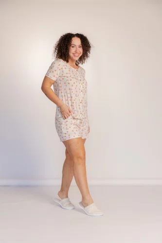 Pijama Feminino Visco Lycra  Blusa Aberta Bermuda com bolso