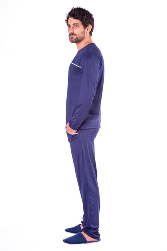 Pijama Liso Masculino Calça Bolso Suede
