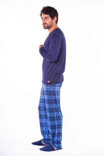 Pijama Masculino Calça Xadrez Bolso Suede Plus Size