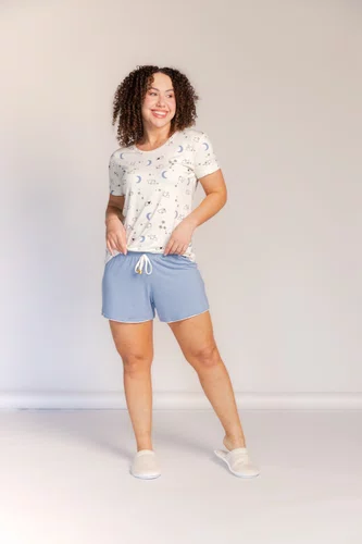 Pijama Feminino Manga Curta Família Dog Visco Lycra