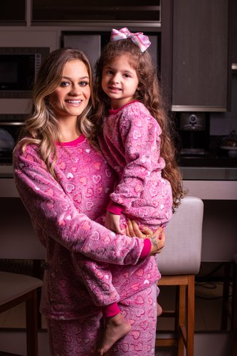 Pijama Estampado com Punho Feminino Fleece XGG