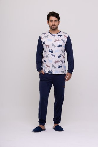 Pijama Masculino Suede Estampa de Cavalos tamanho do P ao GG
