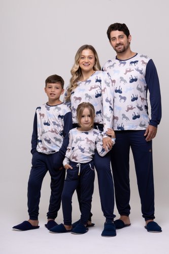 Pijama Masculino Suede Estampa de Cavalos tamanho do P ao GG