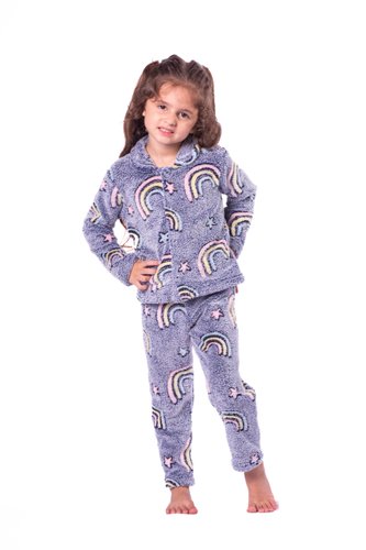 Pijama Peluciado Blusa Com Botão Fleece Infantil