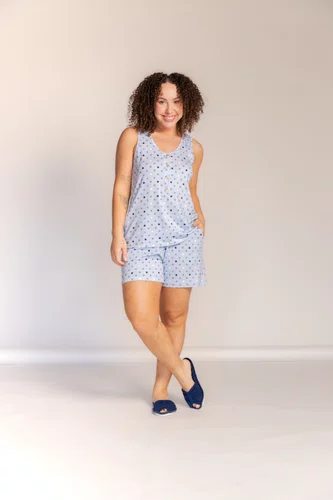 Pijama Regata Semi Aberta bermuda com bolso