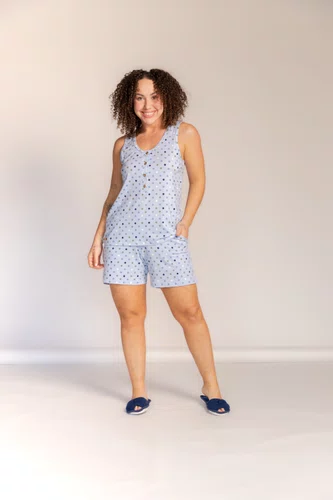 Pijama Regata Semi Aberta bermuda com bolso