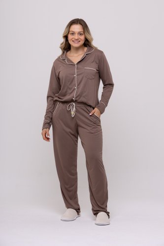 Pijama Americano Blusa Aberta Liso Poliviscose XGG