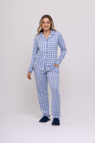 Pijama Americano Estampado Bolso Feminino Suede