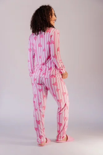 Pijama Americano Estampado Bolso Feminino Suede