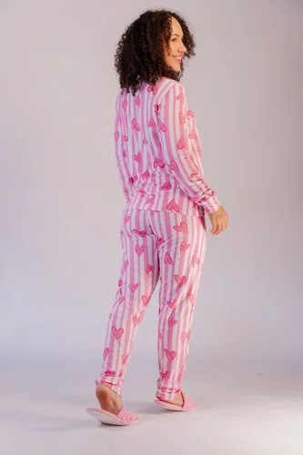 Pijama Americano Estampado Bolso Feminino Suede