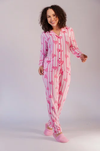 Pijama Americano Estampado Bolso Feminino Suede