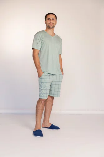 Pijama Bermuda Estampada Masculino Poliviscose
