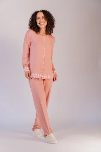 Pijama Blusa Aberta com detalhes em xadrez P ao GG