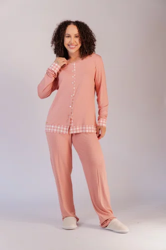 Pijama Blusa Aberta com detalhes em xadrez P ao GG