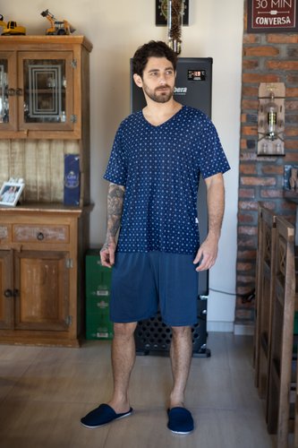 Pijama Blusa Manga Curta Masculino Liganete Plus Size