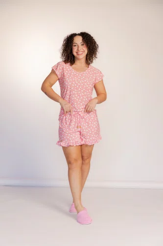 Pijama Blusa Manga Short Babado Fru Fru Liganete