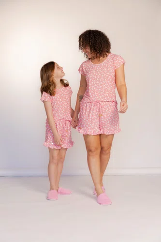 Pijama Blusa Manga Short Babado Fru Fru Liganete