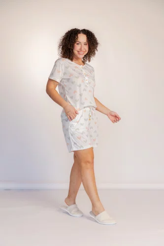 Pijama Blusa Semi Aberta Bermuda Bolso Poliviscose