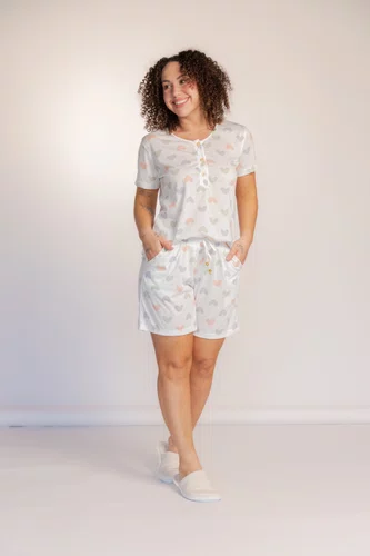 Pijama Blusa Semi Aberta Bermuda Bolso Poliviscose
