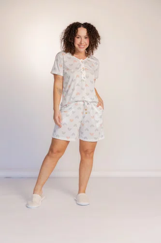 Pijama Blusa Semi Aberta Bermuda Bolso Poliviscose