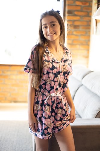 Pijama Curto Americano Estampado Romantic Juvenil