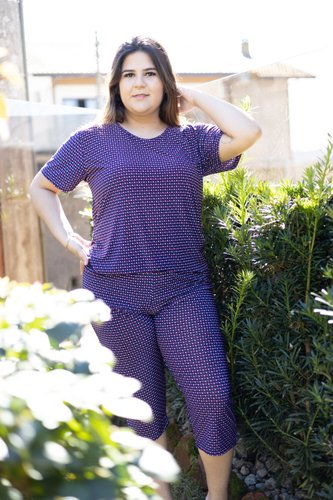 Pijama Curto Estampado Pescador Liganete Plus Size