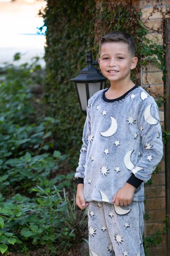 Pijama Estampa Brilha Escuro Masculino Infantil Fleece