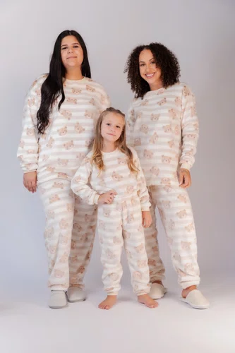 Pijama Estampado com Punho Feminino Fleece do P ao GG