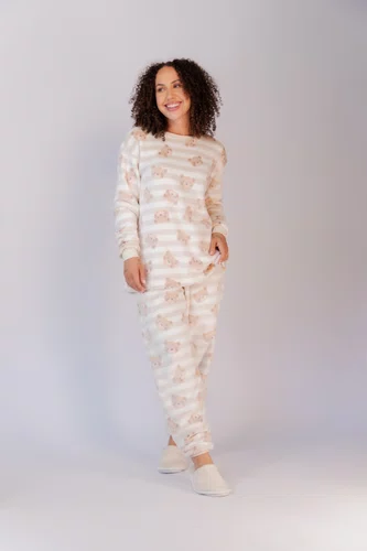Pijama Estampado com Punho Feminino Fleece do P ao GG