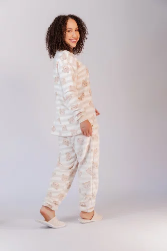 Pijama Estampado com Punho Feminino Fleece do P ao GG
