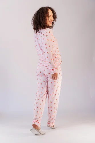 Pijama Feminino Estampado com Bolso Suede P ao GG