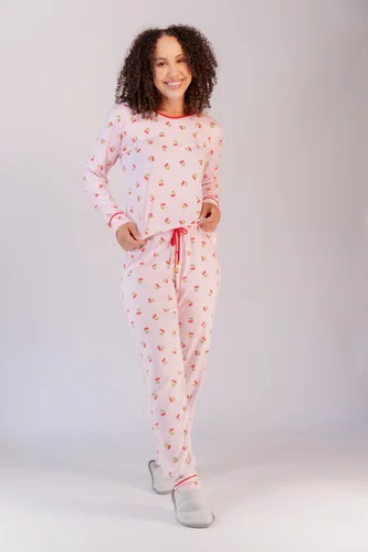 Pijama Feminino Estampado com Bolso Suede P ao GG