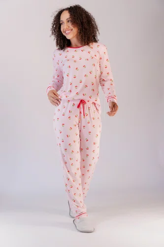 Pijama Feminino Estampado com Bolso Suede P ao GG