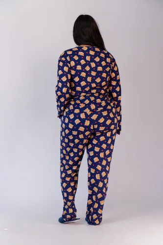 Pijama Feminino Estampado com Bolso Suede Plus Size G1 ao G3