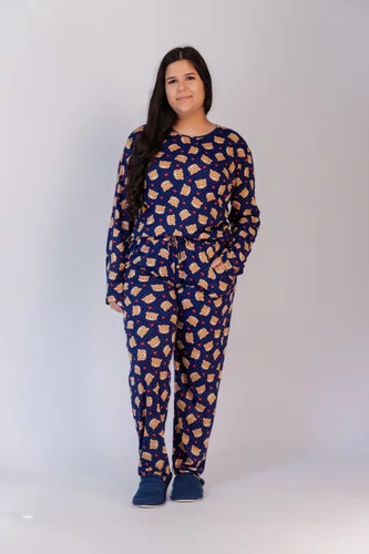 Pijama Feminino Estampado com Bolso Suede Plus Size G4 e G5