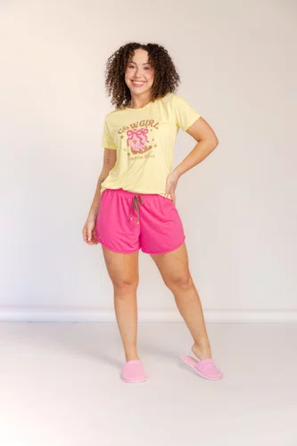 Pijama Feminino Manga Curta Azul Estampado Tamanho do P ao GG