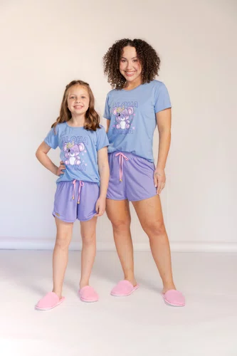 Pijama Feminino Manga Curta Azul Estampado Tamanho do P ao GG