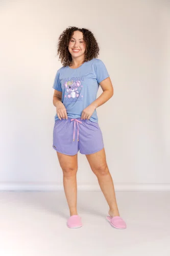 Pijama Feminino Manga Curta Azul Koala Tamanho do P ao GG