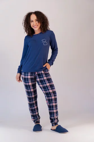 Pijama Feminino Suede Calça Xadrez P ao GG