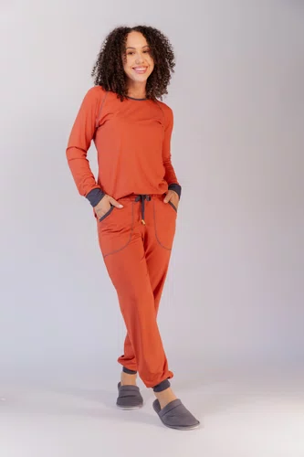 Pijama Feminino Visco Lycra Costura com Trama  P ao GG