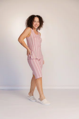 Pijama Pescador Listrado Regata Semi Aberta Visco lycra