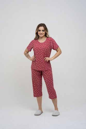 Pijama Manga Curta e Pescador de Liganete Estampado