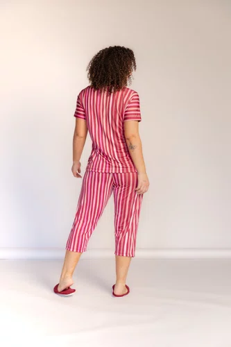 Pijama Manga Curta e Pescador de Liganete Estampado