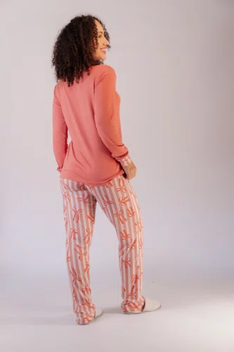 Pijama Semi Aberto Calça Estampada Suede