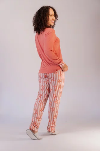 Pijama Semi Aberto Calça Estampada Suede