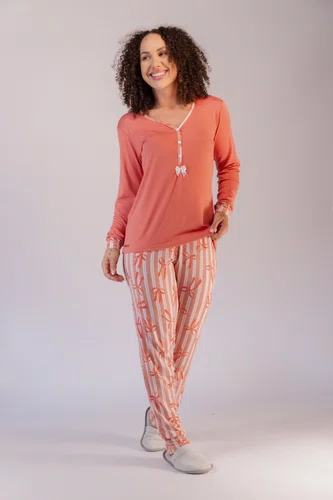 Pijama Semi Aberto Calça Estampada Suede