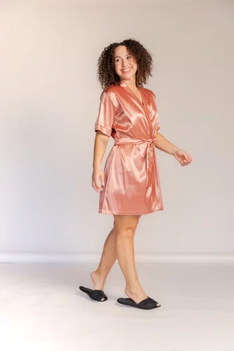 Robe De Cetim Coral Tamnho Do P ao GG